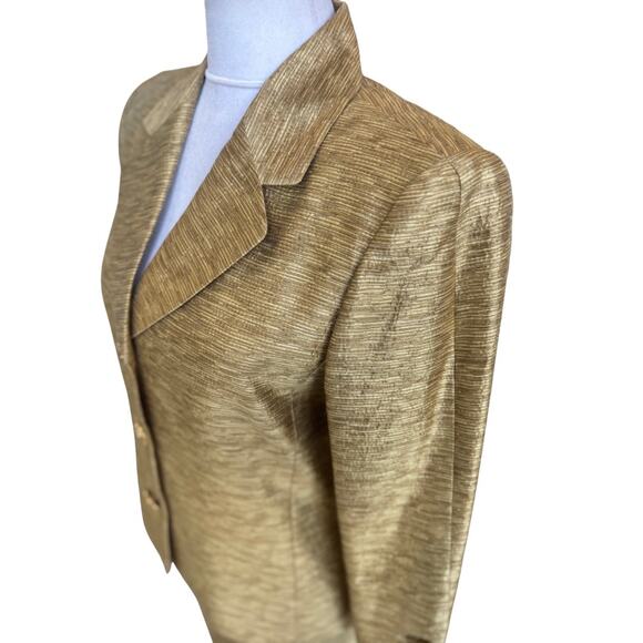 Dana Buchman Petite Silk Wool Formal Gold Skirt Suit 8P 10P Medium jacket set - Picture 6 of 13